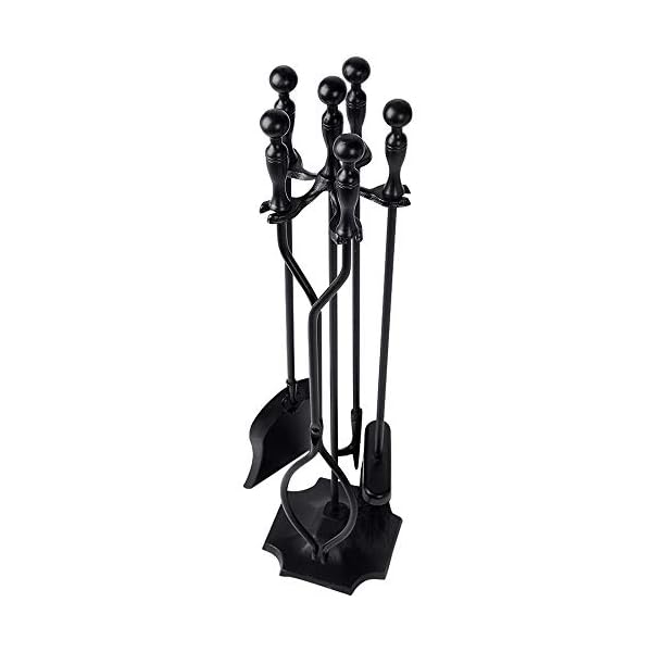 Amagabeli 5 Stück Kaminwerkzeuge Sets Schwarzer Griff Schmiedeeisen Großes Feuerwerkzeugset und Halter Outdoor Fireset…