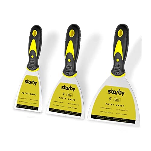 See full amazon price history chart for Starby Stainless Steel Putty Knife Set | Pack of 3 (2", 4" and 5") Putty Scraper Tool for Drywall Finishing, Plaster Scraping, Decals, Wallpaper, Mixing, Cutting & Other Uses Starby Stainless Steel Putty Knife Set | Pack of 3 (2", 4" and 5") Putty Scraper Tool for Drywall Finishing, Plaster Scraping, Decals, Wallpaper, Mixing, Cutting & Other Uses (B09NDNTY12) Amazon Price History, Amazon Price Tracker