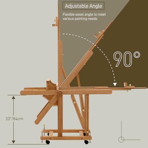 ATWORTH Heavy Duty H Frame Easel for Painting: Professional Beech Wood Artist Easel Stand with Upgrade Hardware- Hold Canvas up to 86”, Extra Large Floor Painting Easel for Adults with 4 Wheels