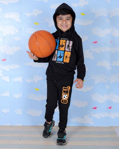Image of The Mom Store Kids Sweatshirt With Joggers Set| Cotton With French Terry | Cute Prints | Warm | For Boys & Girls | Trendy Winter Sets For Kids | Hoodie And Sweatpant Set