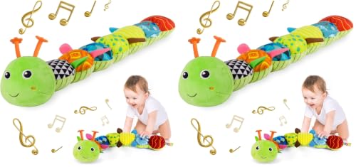 Image of Infant Baby Musical Stuffed Animal Activity Soft Toys with Multi-Sensory Crinkle, Rattle and Textures, for Tummy Time Newborn 0-3-6-12 Months Boys, Girls, Caterpillar (Pack of 2)