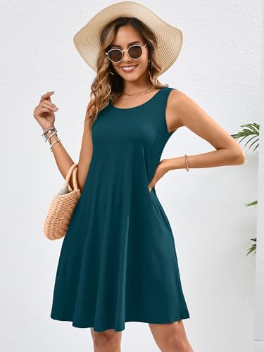 Image of KORSIS Summer Dress for Women Casual T Shirt Tank Dresses Sleeveless Swing Flowy Ladies Beach Vacation Sundress with Pocket