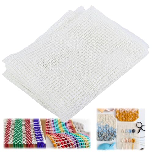 Tissting Toile de Maille Vierge, Canevas Plastique pour Broderie Point de Croix 150 x 100 cm avec Poignée Bois pour Création de Tapis Bricolage Artisanat