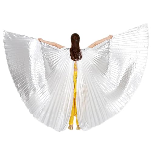 Fibama Women Belly Dance Opening Wings for Adult Belly Dance Costume for Halloween Carnival Performance Angel Wings No Stick (Silver)