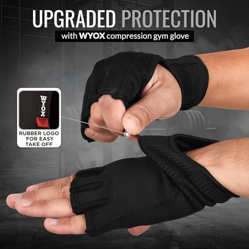 WYOX Boxing Inner Gloves for Men & Women — Half Finger Quick Wraps with Elasticated Wrist Support | Compression Fit, Knuckle Protection for Heavy Bag, Muay Thai, MMA, Kickboxing Training