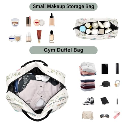 Vintage Bird Travel Duffel Bag Large Capacity Weekender Bag with Toiletry Bag Detachable Shoulder Strap Travel Tote Bag for Women4
