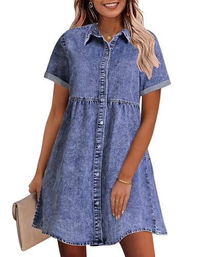 GRAPENT Fall Dresses for Women Party Dress Summer Casual Homecoming with Sleeves Cute Outfits Color Reef Blue Size Large 12 14