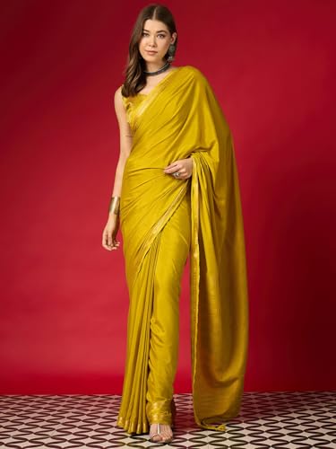 Image of AKHILAM Women's Mysore Silk Ethnic Motif Printed Saree With Unstitched Blouse Piece