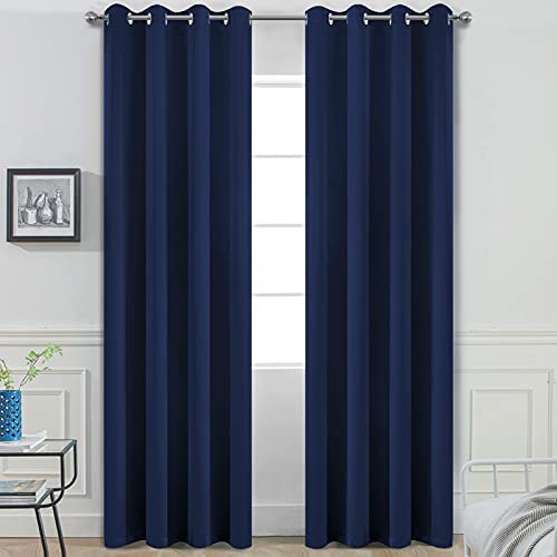 Yakamok Blackout Grommet Curtain Set, Thermal Insulated Light Blocking Window Drapery Bedroom/Living Room, Navy Blue Color, Set of 2, W52 x L96