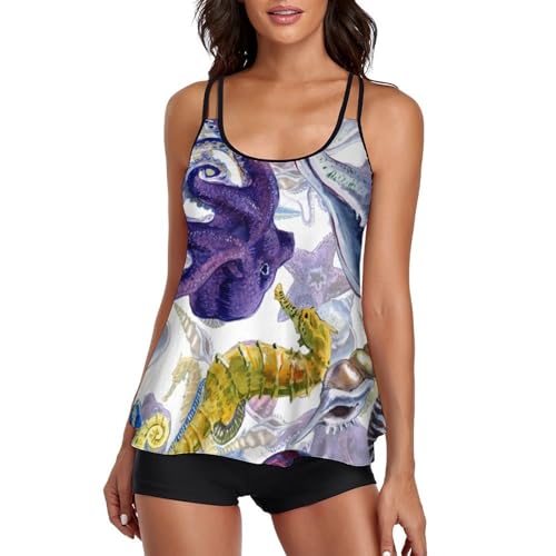 Maillot de bain tankini femme short de garçon ensemble bikini 3 pièces robe de plage