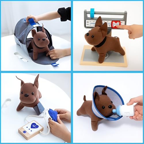 Image of Wudly Doctor Kit for Kids, Wooden Pretend Play 37 Pcs, Pet Doctor Playset for Toddlers, Montessori Toys Dentist Kit for 3-8 Years Old Boys and Girls