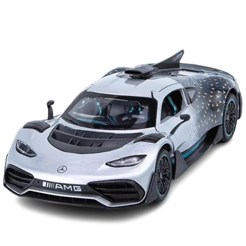 Image of 1:24 Scale Big Mercedes Benz AMG ONE Metal Diecast Car for Kids with Openable Doors, Sound, Light Effects, Pullback Function, Grey