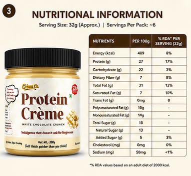 Image of CREME CO. White Chocolate Crunch Gourmet Protein Creme - 200G