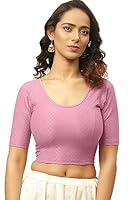 Shreeji Designer Round Neck Lycra Cotton Fully Stretchable Elbow Sleeve Readymade Blouse for Women (Plus Size : 36 to 40, Baby Pink)