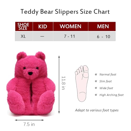 Rose Red Teddy Bear Slippers,Cozy Women's Indoor Fuzzy Slippers Cute Animal House Shoes for Woman Teen Girls Ladies Mom Birthday Valentine's Day Gifts for Her4