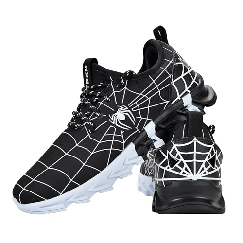 YTRXM Boys Girls Shoes Tennis Sneakers Lightweight Breathable Athletic Running Walking Shoes for Big Kids Black White Size 6, 1 Pair