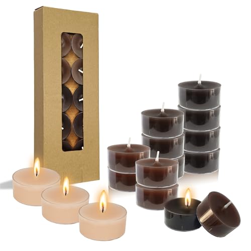 Gedengni Tealight Candles Scented Candlesticks,24pcs Round Tea Light Candles Coffe Scent Wax Tealight Candle Smokeless Candle Stciks for Spa Home Decor Women Gifts (T01-24S-COFGRA)