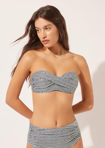 Woman's Bandeau Swimsuit Top Black Dots4