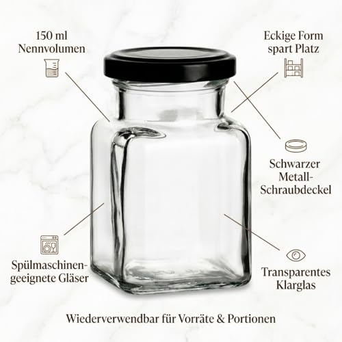 Bocaux de conservation 150 ml carrés et petits pots en verre - 4