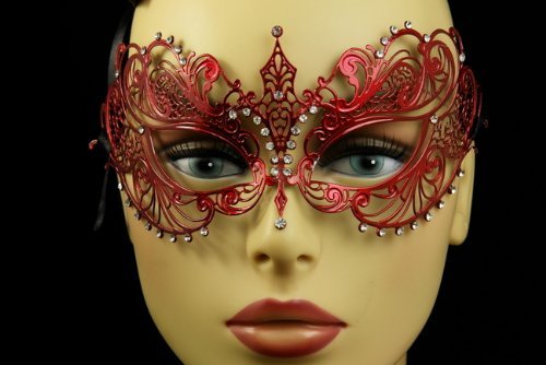 Laser Cut Venetian Halloween Masquerade Mask Costume Extravagant Inspire Design - Red w/ Rhinestones