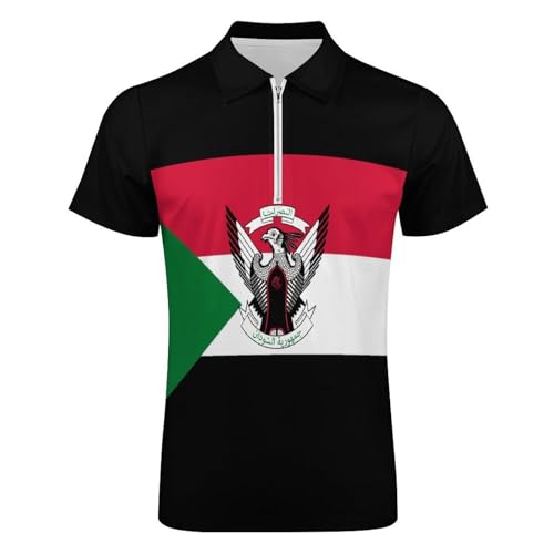 Polo drapeau soudanais homme à col zippé en maille légère