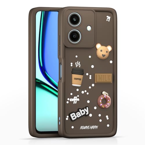 Image of Pikkme Bumper Case for Realme Narzo N61 / Realme C61 4G | Cute Fun Cartoon 3D Bear Silicone Full Body Protection Back Cover (Brown)
