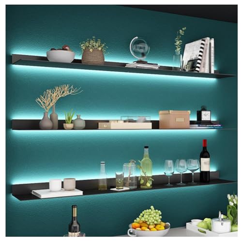 Étagères murales flottantes LED noires en alu pour rangement mural moderne