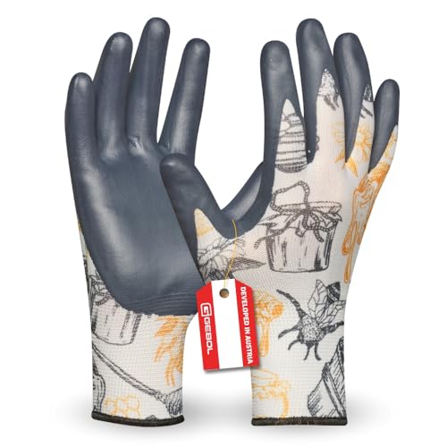 Gebol Gardeluxe „bee-friendly“ Honeybee, 1 Paar Gartenhandschuhe im Bienen-Design, Limited Edition Arbeitshandschuhe mit sehr weicher Beschichtung, für Damen, Gr. S/7, Schwarz/Gelb