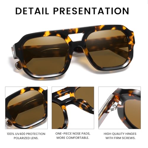 Image of DUCO Retro Square Aviator Sunglasses for Women Men Classic Vintage Trendy 70s Shades UV protection Sun Glasses DC2358