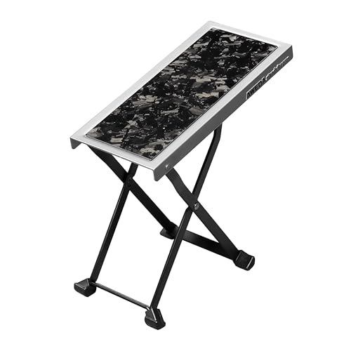 AWEDA Aluminum Guitar Foot Rest with Carbon Fiber Surface Enlarged Footrest Plate 5 Position Height Adjustable Guitar Foot Rest X-Shaped Foldable