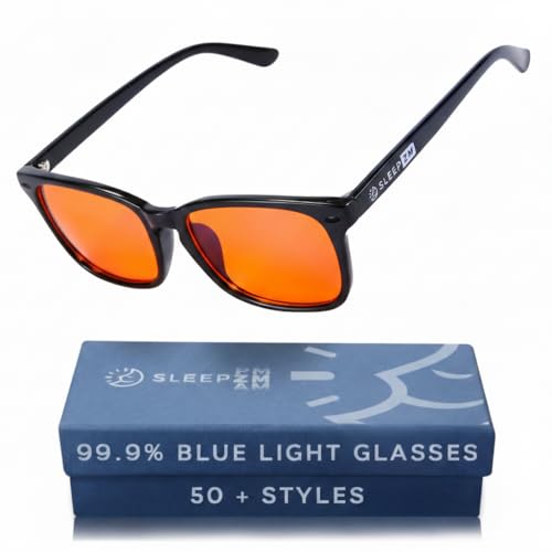 Sleep ZM Blue Light Blocking Glasses for Women + Men - Better Sleep + Anti Eye Strain Protection - Computer Screens & Gaming - Black Wayfarer - 99% Night-time Amber Lens