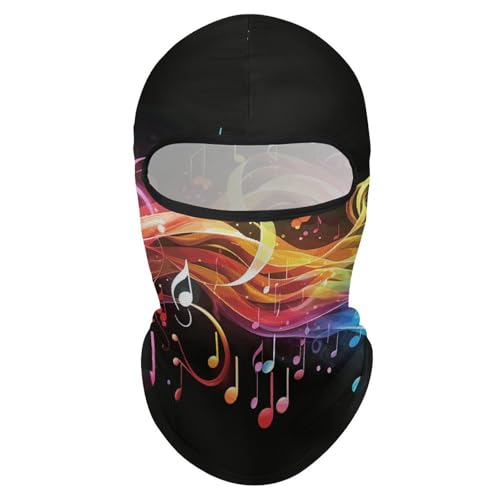 Balaclava para hombre, máscara para esquí y ciclismo con diseño de notas musicales arcoíris, cubreboca facial para invierno