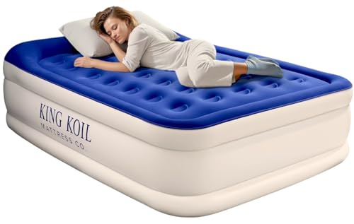 King Koil Luxury Twin Air Mattress with Built-in High Speed Pump for Camping, Home & Guests - Twin Size Double High Airbed Luxury Inflatable Blow Up Mattress Waterproof (1-Year Manufacturer Warranty)