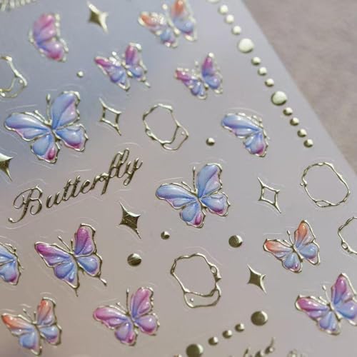 Image of 5D Embossed Butterfly Nail Stickers for Nail Art Colorful Nail Art Stickers Gold Nail Decals Self Adhesive Nail Art Design Manicure Supplies Charm for Women Nail Art Decorations Accessories
