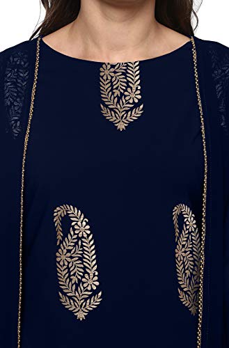 Image of Janasya Women's Poly Crepe Jacket Style A-line Kurta