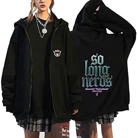 EAPHROWER Women's Y2k Zip Up Hoodie Technoblade Techno Agro Merch Dream Team SMP Hoodie Sweatshirt Pullover E-Girl 90s Harajuku Streetwear Jacket Cover