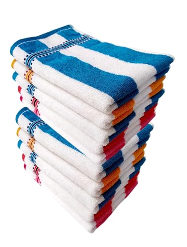 Image of Space Fly Cotton Cabana Striped 500 GSM Big Size High Absorbent Hand Towels for Wash Basin, Kitchen Hand Towel Small, Face Towel for Women, Hand Towel Set of 10 (Size: 33.2 CM X 50.8 CM)