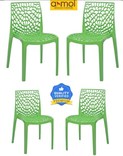 Image of ANMOL Web Dream P.Green Luxury Plastic Arm Chair for Home, Office, Living Room /Matte Finish Plastic Outdoor Chair /Patio Chairs for Balcony | Suitable for Indoor & Outdoor (P.Green, Set of 4 Chair)