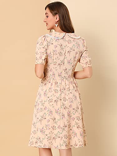 Image of Allegra K Women's Vintage Peter Pan Collar High Waist Flowy Midi Puff Sleeve Floral Dress