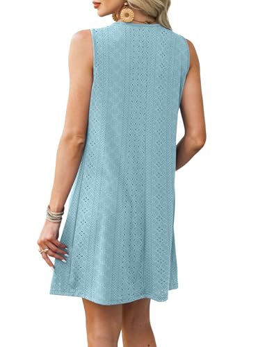 Image of RUMIA Swimsuit Coverup for Women Summer Sleeveless Beach Dress | Crew Neck, Pockets, Eyelet, Boho, Above knee Length, A-Line. Everyday wear, Sundresses, Cruise Wear, Vacation essential