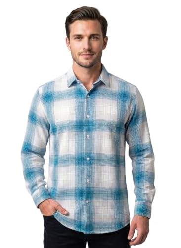 Image of DEEMOON Men's Cotton Blend Regular Fit Shirt | Full Sleeves Checkered Casual Button-Down Shirt for Men (Available in Plus Size)
