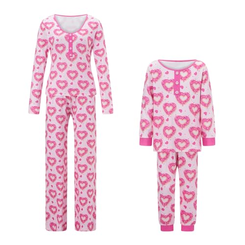 Multitrust Mommy and Me Valentines Pjs Matching Sets Long Sleeve Shirt Tops and Pants Mama and Me Pajamas Set Sleepwear