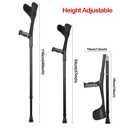 Stampelle per Adulti (Coppia), Stampelle per avambraccio Pieghevoli Portatili, Stampelle telescopiche Regolabili per Camminare, Stampelle in Alluminio Leggero per Viaggi (Grigio/Nero) (Colore : Nero)