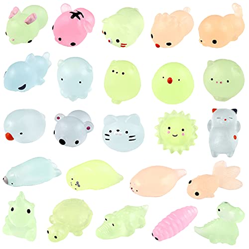 24 juguetes blandos Moji Fidget juguete luminoso, mini paquete de juguetes para animales, Mochi Squishies bolsas de fiesta relleno para niñas y niños, juguetes suaves Kawaii para apretar el estrés