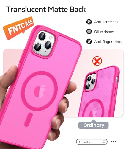 Image of FNTCASE for iPhone 11 Pro Case: [Compatible with Magsafe] Translucent Matte Magnetic Phone Cover - Military Grade Drop Protection Shockproof Protective for iPhone 11Pro 2019 Cases - Hot Pink