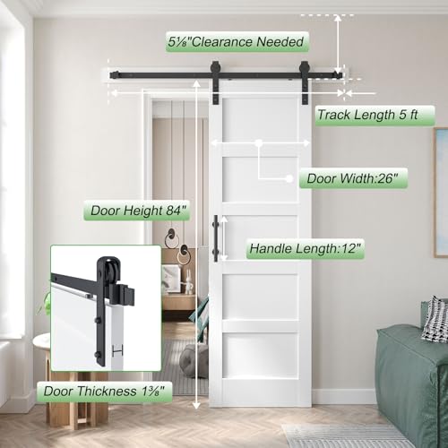 Image of Fredbeck 26x84 inch White Sliding Barn Door with Hardware,PVC,MDF,5-Panels