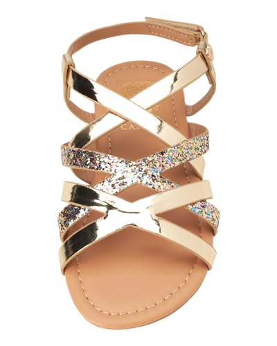 Image of Vince Camuto Girls' Sandals - Open Toe Summer Strappy Flat Dress Shoes with Glitters and Secure Hook and Look Closure