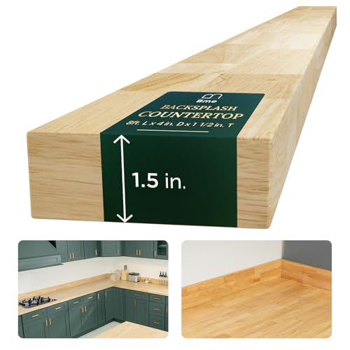 Comparison: Best Backsplash For Butcher Block Countertops 4 Bme Hevea Solid Wood Butcher Block Backsplash Countertop, 8ft L x 4" W, 1.5in Thick, Unfinished Backsplash Wood slabs for DIY, Kitchen Countertop