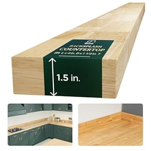 Bme Hevea Solid Wood Butcher Block Backsplash Countertop, 8ft L x 4″ W, 1.5in Thick, Unfinished Backsplash Wood slabs for DIY, Kitchen Countertop