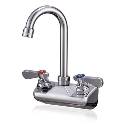 Phivan Commercial Sink Faucet Wall Mount 4 Center Hand Sink Faucet - 3-1/2 Gooseneck Spout Dual Lever Handles for Commercial Kitchen Laundry/Utility Room Restaurant | Brass Body Ceramic Valve
